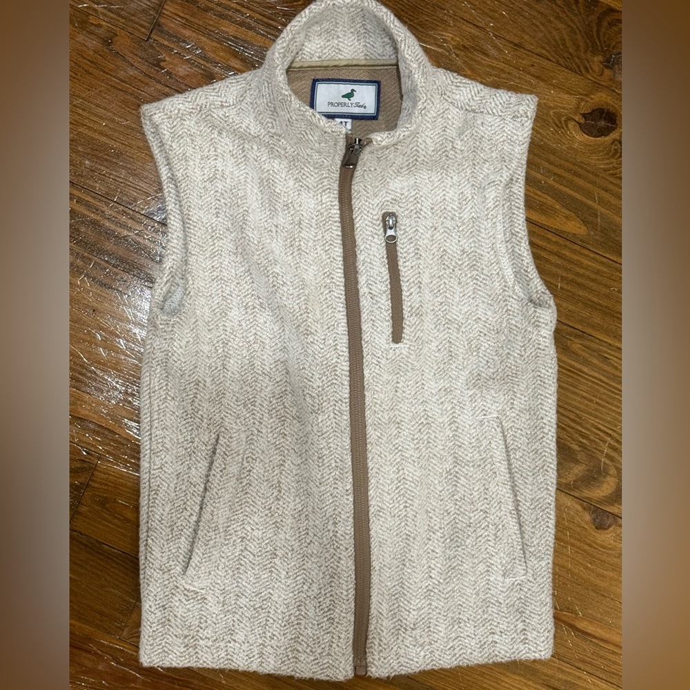 Properly Tied Cream Herringbone Vest with Zipper